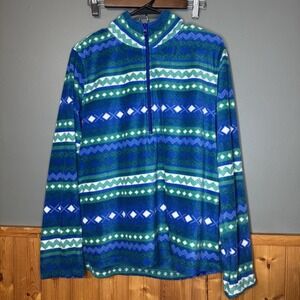 Laura Scott Womens Fleece Blue Green Geo‎ Print 1/2 Zip Long Sleeve Top Size Xlg